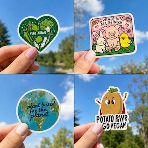50 Pcs Vegan Stickers Pack, Plant Based Vegetarian Vinyl Decals, Animal Rights Waterproof Stickers for Water Bottle & Laptop image 7