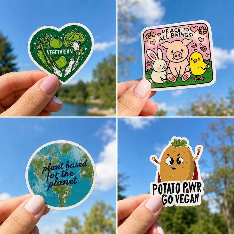 50 Pcs Vegan Stickers Pack, Plant Based Vegetarian Vinyl Decals, Animal Rights Waterproof Stickers for Water Bottle & Laptop image 7