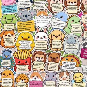 かわいい動物のモチベーションステッカー50枚セット、防水ビニール製、ノートパソコンや手帳用のポジティブなアファメーションステッカー、おもしろいダジャレステッカーパック