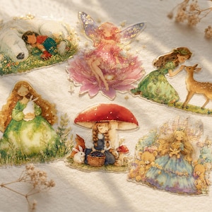 50 adesivi in lamina d'oro con principessa delle fiabe, adesivi vintage ad acquerello per scrapbooking, junk journal e agenda.
