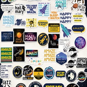 50 adesivos de ficção científica para livros espaciais, com o astronauta alienígena Rocky em vinil. Adesivos incríveis e à prova d'água para Kindle, laptop e garrafa de água.