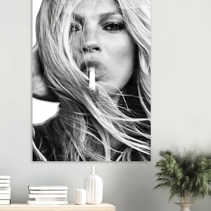 kate moss cigarette poster Smoking Vintage Fashion Print, Black and White Supermodel Photography, 90s Wall Art (digital Download) or museum display Kate Moss Sexy Smoke Poster