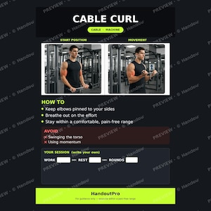 Pósteres de ejercicios con máquinas de poleas / Láminas para estaciones de ejercicios en circuito de gimnasio (Descarga digital)