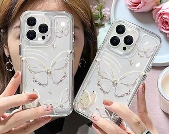 Gold Butterfly Clear Phone Case for Samsung Galaxy Models – Shockproof Transparent Cover