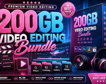 200GB Video Editing Bundle | Drag n Drop | Premiere Pro, CapCut, After Effects | LUTs, SFX, Templates, Overlays & VFX Pack Digital Download