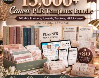 15.000+ Canva Templates Mega Collection | Editable Digital Planner, Journal Tracker Bundle | PLR MRR Products Pack