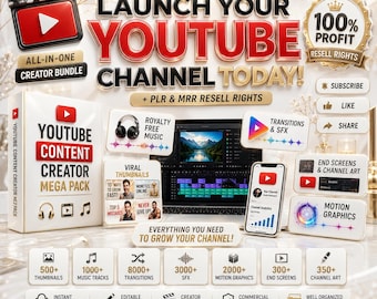 YouTube Creator Bundle 20,000+ Assets | YouTube Kit Templates Pack | PLR MRR Resell Rights