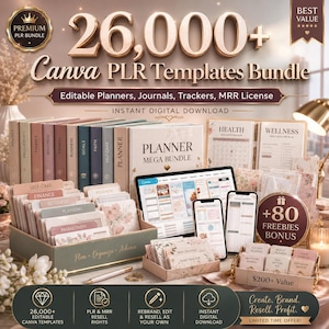 26 000+ Canva PLR-mallar | Redigerbara planeringsmallar för journaler | Paket med digitala produkter | PLR MRR-rättigheter ingår