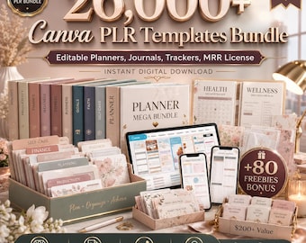 26.000+ Canva PLR Templates Bundle | Editable Planner Journal Tracker Templates | Digital Products Pack | PLR MRR Rights Included