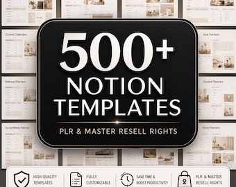 500+ Notion Planners Bundle PLR & MRR | Master Resell Rights | Editable Templates | Digital Download