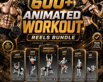 600+ Gym Workout Reels Bundle | Animated Fitness Videos for Instagram TikTok | Viral Exercise Content (Digital Download)