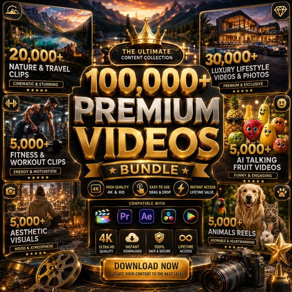 100,000+ Viral Reels Bundle | Faceless Content | AI Animated Videos | TikTok Instagram YouTube Shorts Pack PLR MRR