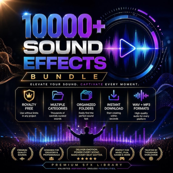 10,000+ Sound Effects Bundle | YouTube, Cinematic, Ultimate SFX Pack, Sound Effect Library, Video Editing