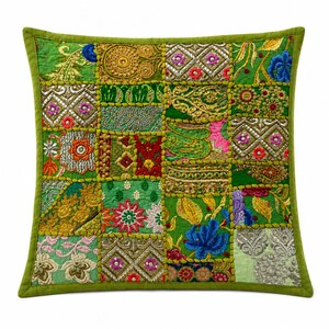Handmade Embroidered Patchwork Cushion Cover, Vintage Boho Sofa Pillow, Colorful Home Decor