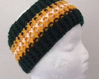 Green Bay Packer headband crocheted  in green gold and white