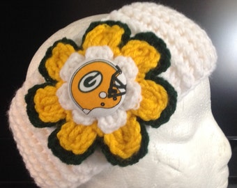Green Bay Packer headband crocheted  in green gold and white