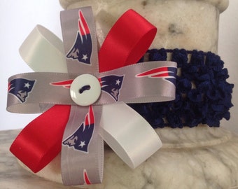 New England Patriots Headband with ribbon flower