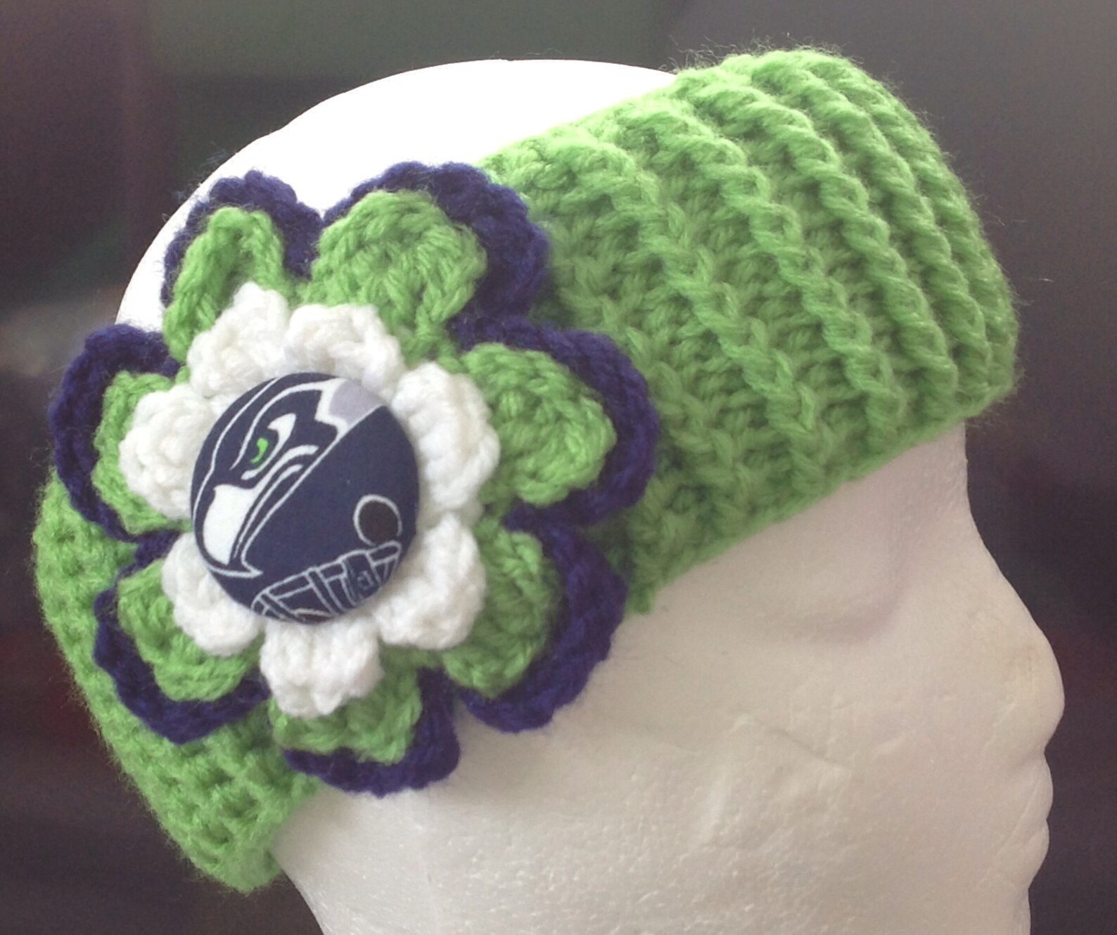 Seattle Seahawks Headband Crocheted in Navy Lime Green Aand White Etsy