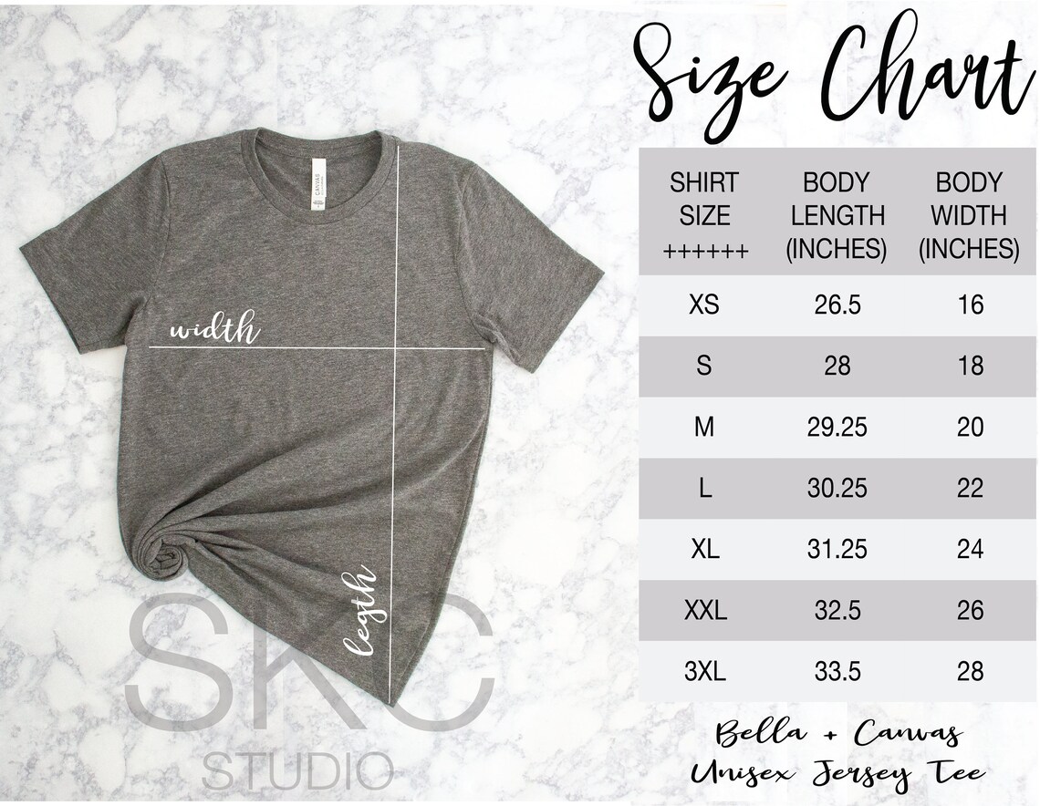 Bella Canvas Size Chart, Includes 2 Size Charts & Fit Guide, Bella