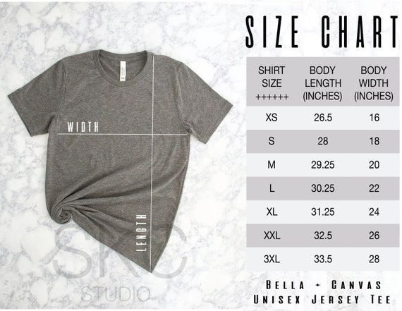 Bella Canvas Size Chart Includes 2 Size 