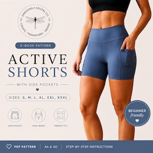 Active Shorts Sewing Pattern | High Waist Pocket Shorts PDF Sizes S–XXXL
