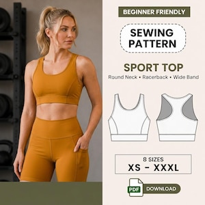 Cartamodello per reggiseno sportivo / Top sportivo da donna con spalline incrociate sulla schiena (PDF) XS–XXL