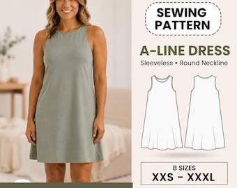 A-Line Dress Sewing Pattern | Sleeveless Trapeze PDF XXS–XXXL Plus Size