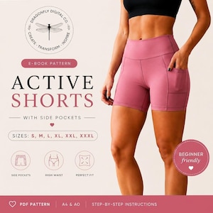 Active Shorts Sewing Pattern | High Waist Pocket Shorts PDF Sizes S–XXXL