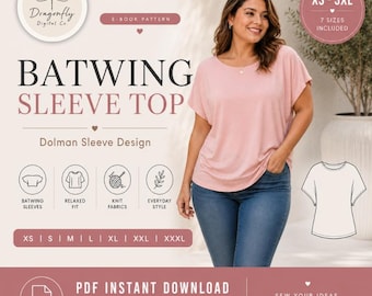 Batwing Sleeve Blouse Sewing Pattern PDF for Women XS-3XL Easy Beginner A4, Letter & A0