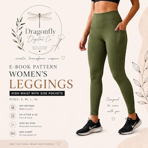 Patrón de costura para leggings de cintura alta con bolsillos para mujer / PDF Tallas S-XL (Descarga digital)