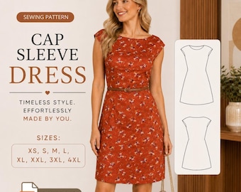 Cap Sleeve Dress Sewing Pattern PDF for Women XS-4XL Beginner Friendly A4, Letter & A0