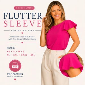 Naaipatroon voor wijdvallende mouwen (PDF) voor dames, maten XS-4XL, eenvoudig, geschikt voor beginners, A4, Letter & A0.