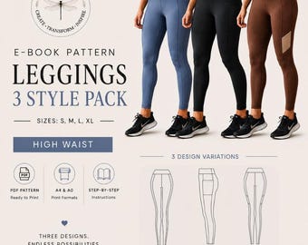 Activewear Sewing Pattern Bundle | 3 High Waist Leggings & Yoga Pants PDF Sizes S–XL