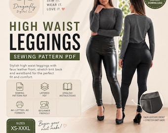 Women's Pants Sewing Pattern | High Waist Stretch PDF Sizes XS–XXXL