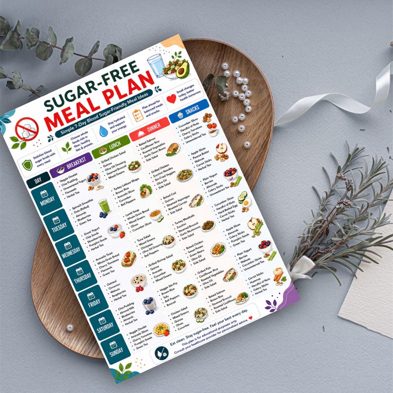 Sugar Free Meal Plan PDF, Weekly Low Sugar Food List Printable, Sugar ...