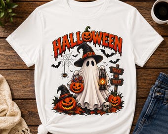Halloween Ghost Witch Hat T-Shirt, Spooky Season Graphic Tee
