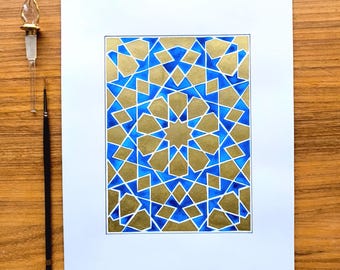 MARQUETRY - Geometric Illustration Inspired by a Marquetry Box - Islamic Art / Watercolor