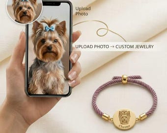 Braccialetto personalizzato con foto del tuo animale domestico, braccialetto personalizzato con nome del cane, cordino regolabile, gioiello commemorativo per animali domestici, regalo per amanti dei cani, braccialetto personalizzato con incisione per animali domestici
