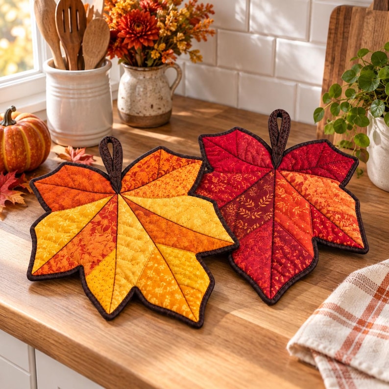 Quilted Maple Leaf Potholder PDF Pattern, Fall Hot Pad Sewing Tutorial ...
