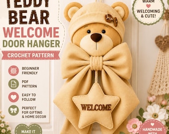 Modello di cucito per appendere alla porta un orsacchiotto (PDF) - Decorazione per la cameretta dei bambini (livello principiante)