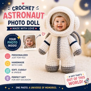 Crochet Astronaut Photo Doll Pattern, Personalized Keepsake Toy (PDF Download)