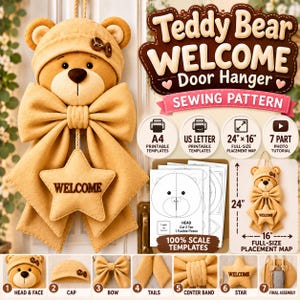 Teddy Bear Door Hanger Sewing Pattern (PDF) Beginner Nursery Decor