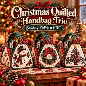 Quilted Christmas Bag Sewing Pattern PDF | Snowman Wreath Tree Handbag Trio | Holiday Patchwork Purse | A4 US Letter
