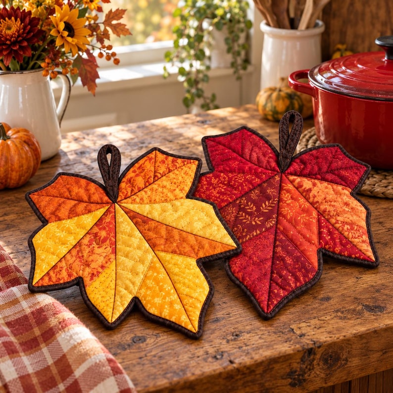 Quilted Maple Leaf Potholder PDF Pattern, Fall Hot Pad Sewing Tutorial ...