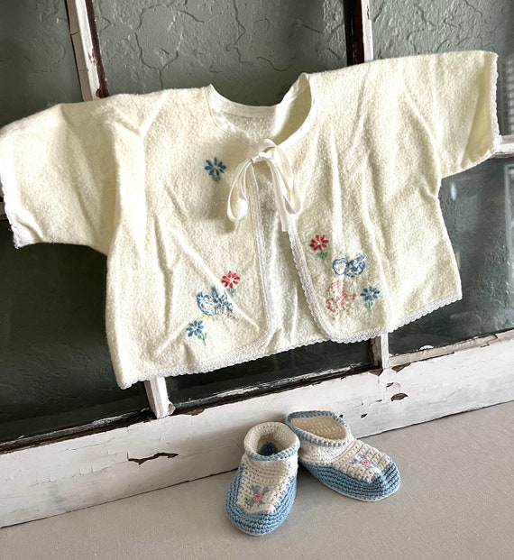 Vintage YELLOW Flannel INFANT JACKET for Baby wit… - image 10