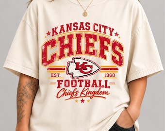 T-shirt vintage Kansas City Chiefs Comfort Colors 1717, T-shirt pour les jours de match de football américain des Kansas City Chiefs, T-shirt rétro pour les fans de football, Cadeau Chiefs Kingdom