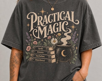 T-shirt Pratique et Confortable aux Couleurs Magiques, T-shirt Sorcière, T-shirt Chaudron Vintage, T-shirt Sorcière Botanique, T-shirt Magie d'Halloween
