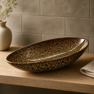 Hosley Ceramic Bowl: Brown Earth Glossy Art Pottery, Sculptural Modern Rustic Decor