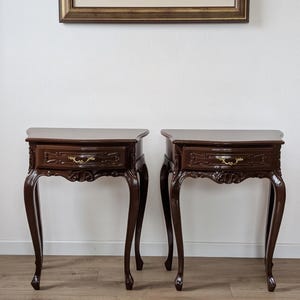 Vintage Italian Louis XV Nightstands, French Provincial Bedside Tables, Rococo Wood Furniture