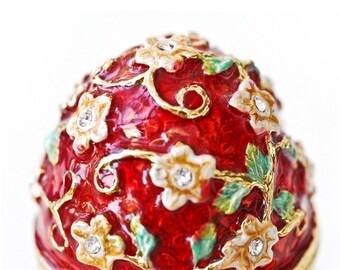 Egg Vintage Trinket Box, Faberge Style Egg, Red & Gold Enamel Decorated Egg Small Box, Collectible Eggs, Egg Art, Collectible Box